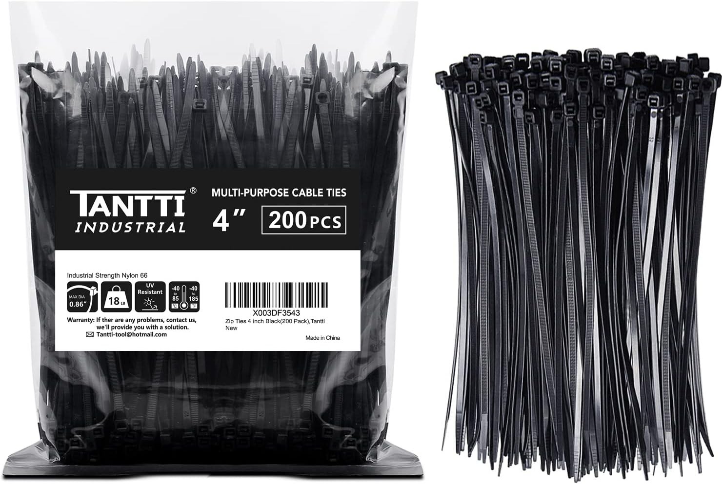 Zip Ties 4 inch 150 or 200 Pack Small Zip Ties with 18 lb Tensile Strength Black