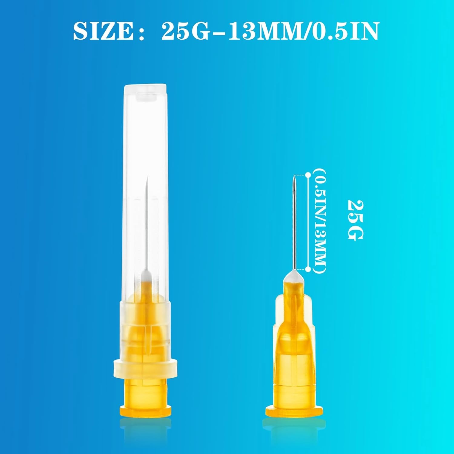 25 Gauge 1/2 inch Needle with Cap Luer Lock Industrial Accessories 25G-13MM