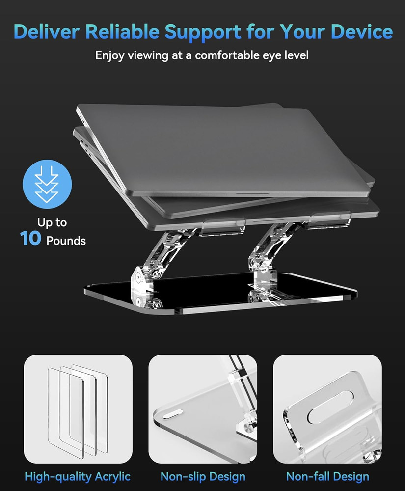 2 Pack Adjustable Portable Laptop Stand - Ergonomic & Foldable Riser for 10-15.6