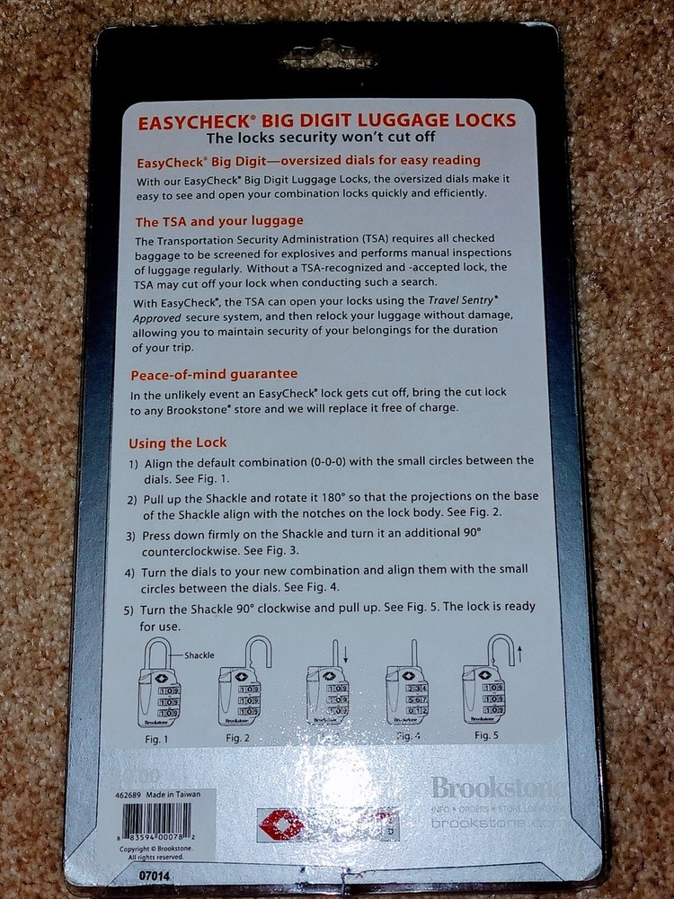 BROOKSTONE Luggage Lock Combination Combo Lock UNSET