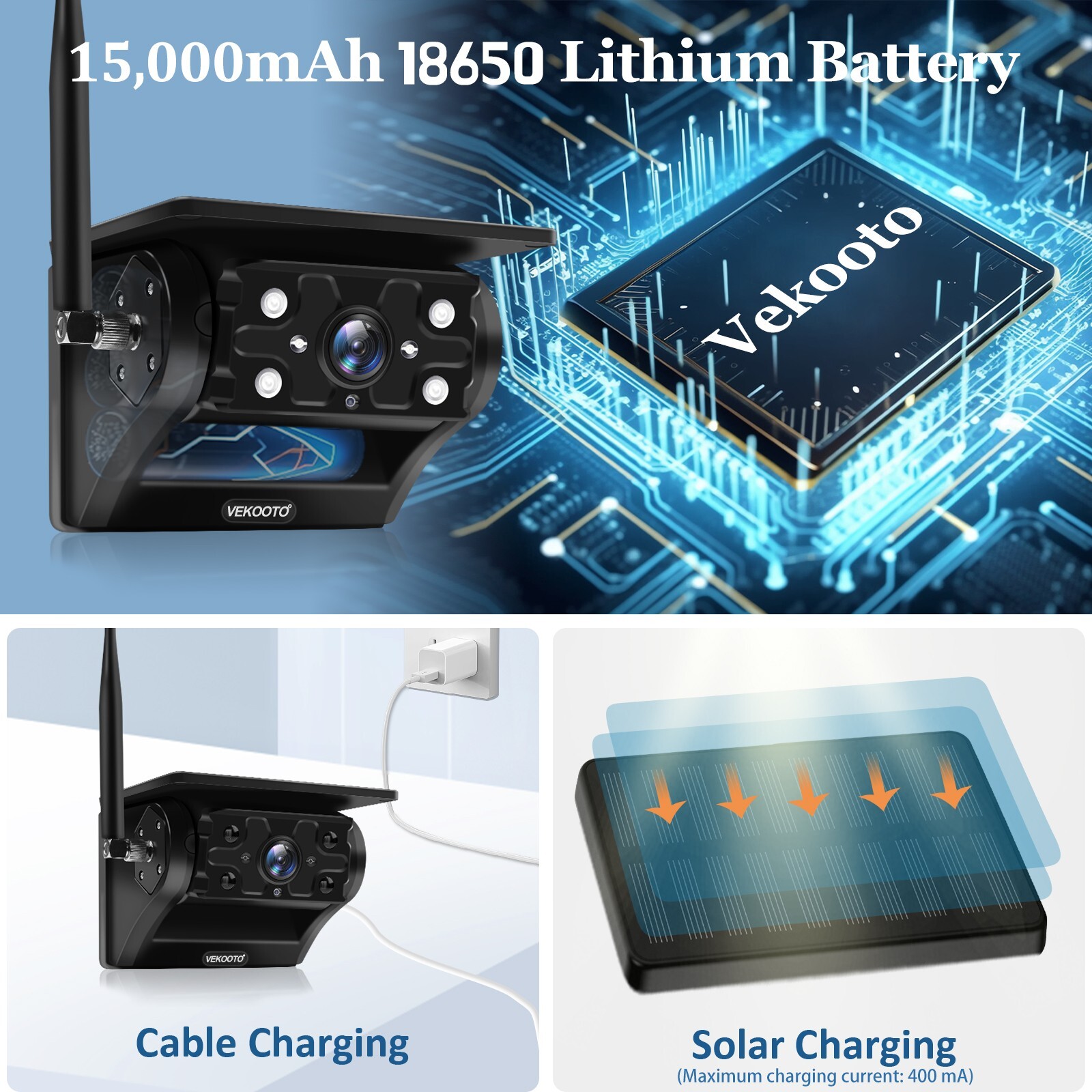 2 Solar Magnetic Wireless Backup Camera 7" HD Monitor Rear View Reverse System