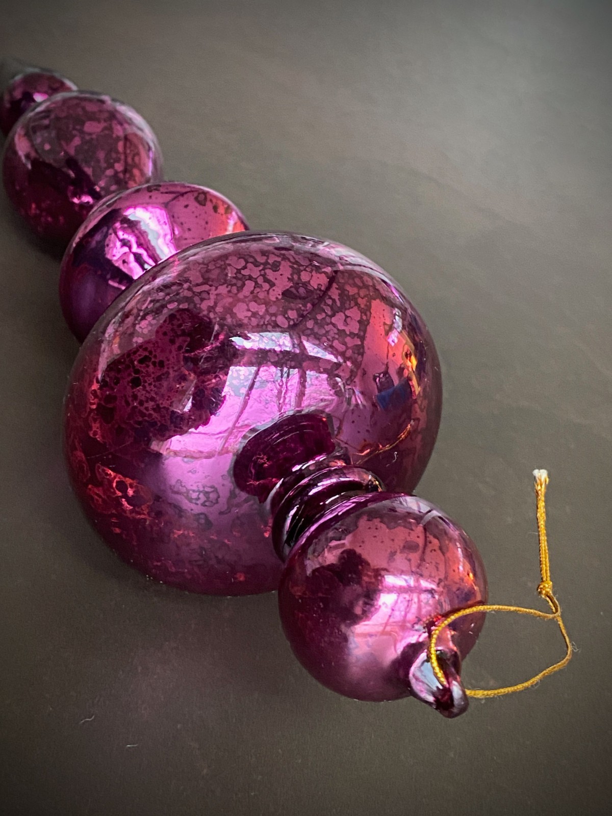 Large 11.5" Purple Mercury Glass Finial Ornament Hand Blown w/ Hand Formed Loop