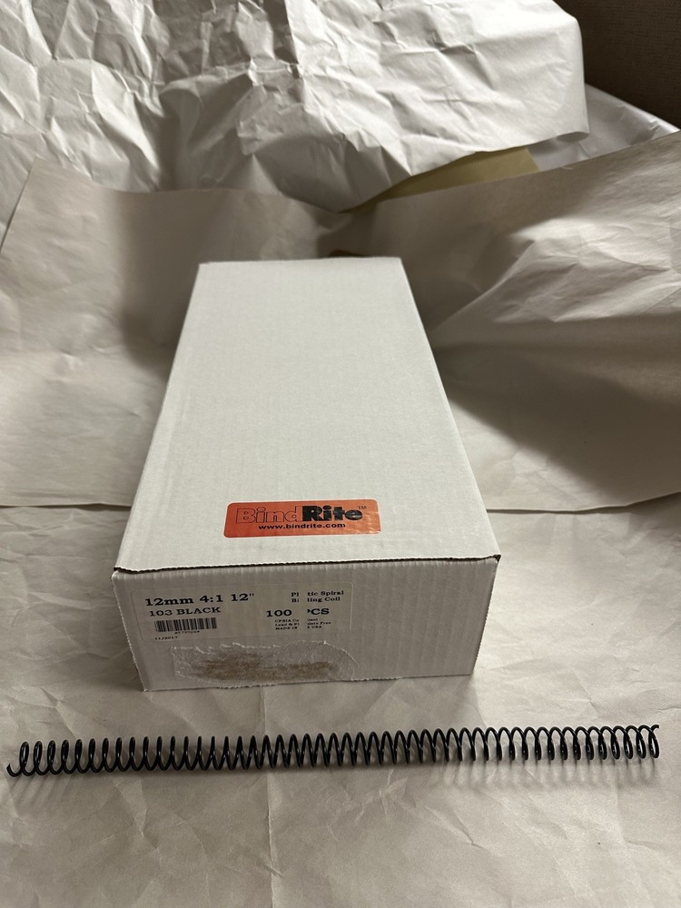 NEW Plastic Spiral Binding Coil, Black, 12mm, 100 pcs