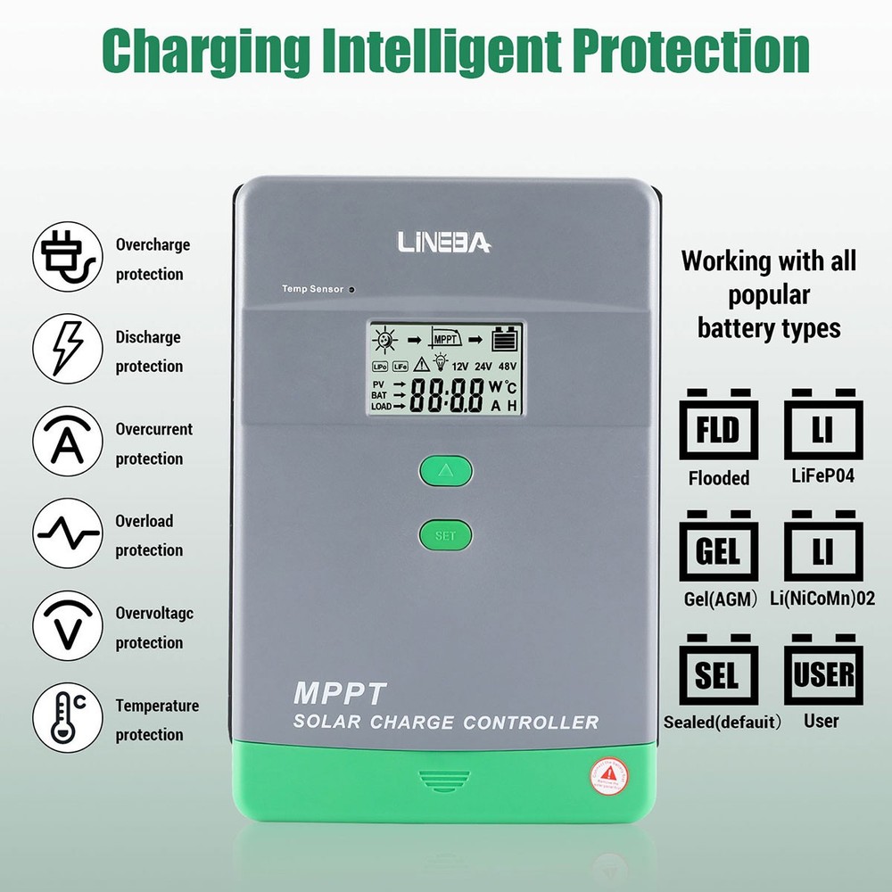 100A MPPT Solar Panel Battery Charge Controller 12V 24V 48V Auto Adjustable LCD