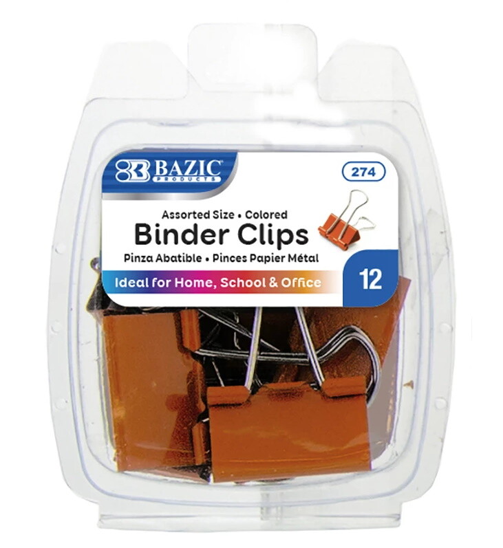 Assorted Size Random Color Binder Clip 12/Pack Efficient Triangular Design Grip