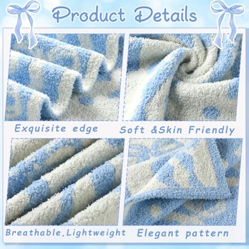 Bow Blanket Winter Soft Microfiber Bow Throw Blanket Double Sided Blue