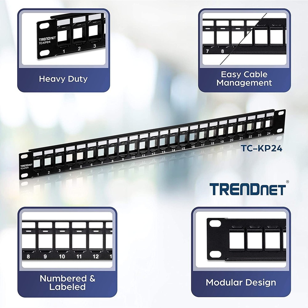 TRENDnet 24 Port Blank Keystone 1U Patch Panel for Cat6 Networking Solutions