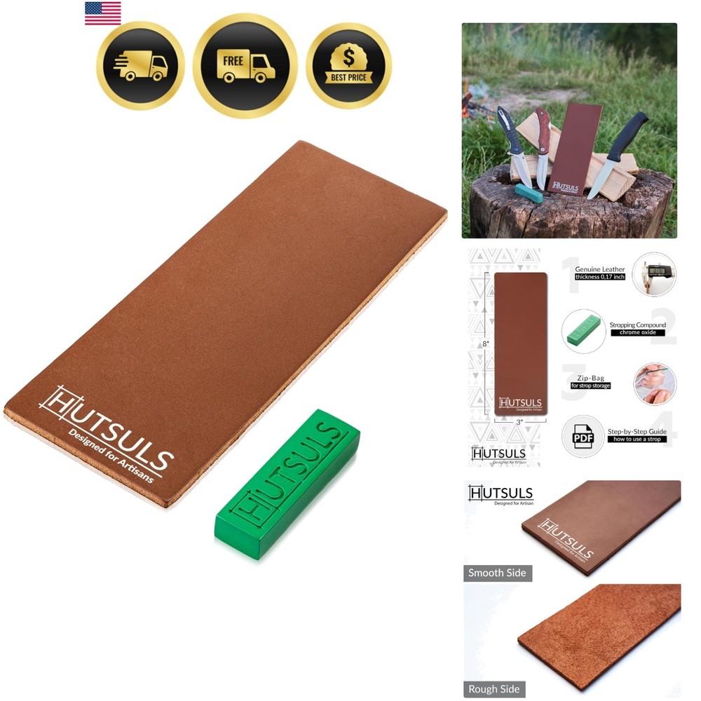 Brown Leather Strop with Compound - Get Razor-Sharp Edges with Stropping Kit,...