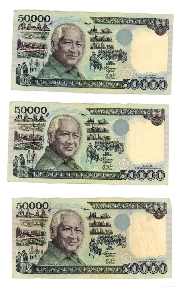 INDONESIA ~ 1995 ~ 50,000 DIRHAMS NOTE LOT ~ XF ~ 3 NOTES