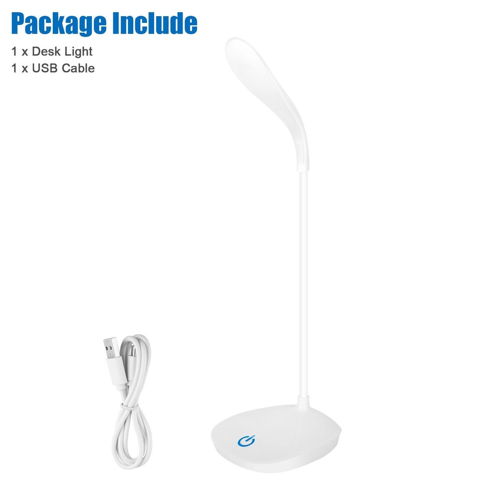 USB LED Desk Light Dimmable Bedside Reading Lamp Rechargeable Touch Control US
