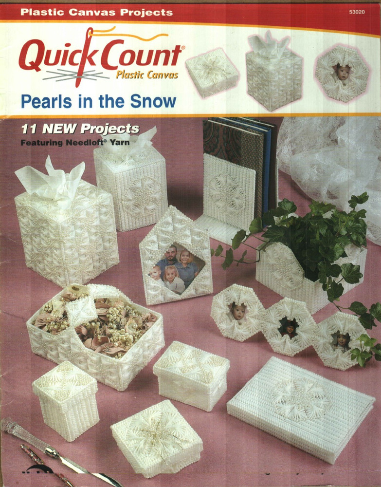 NEW PEARLS IN THE SNOW TISSUE COVERS FRAMES BOXES PLASTIC CANVAS PATTERN BOOK