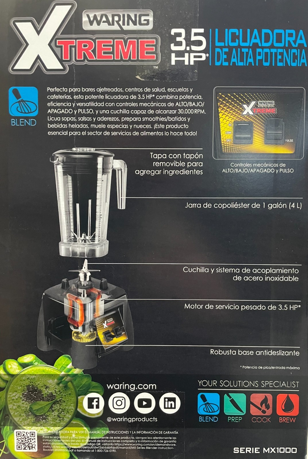 Waring MX1000XTX 64 oz 3 1/2 HP Xtreme Commercial Blender Hi Power