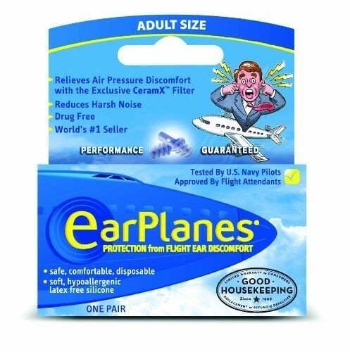 EarPlanes EarPlugs Relieve Ear Discomfort Latex Free Silicone Adult Size 1 Pair
