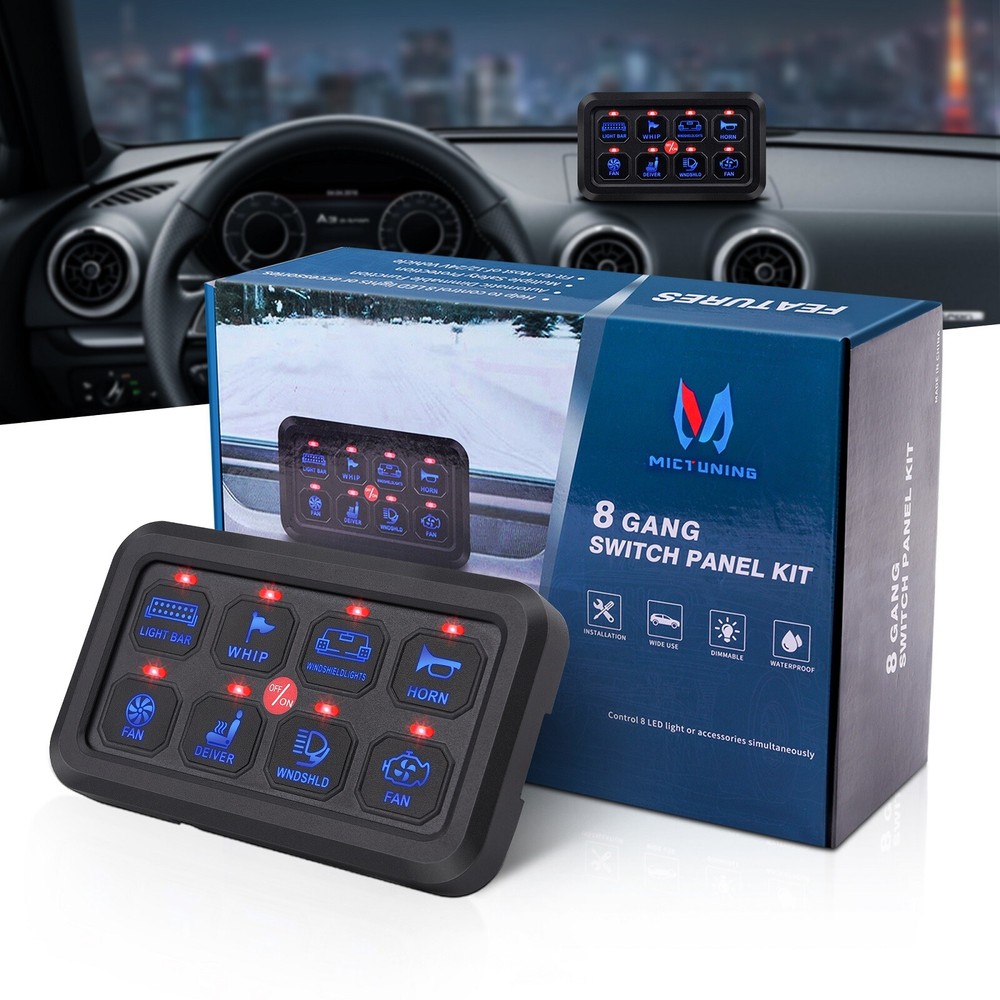 MICTUNING 8 Gang Switch Panel Led Light Electrical Relays System Marine 12/24V