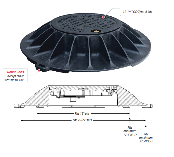 Meter Box Ring and Cover, 12" locking cover with ring for 15"-21" meter Boxes