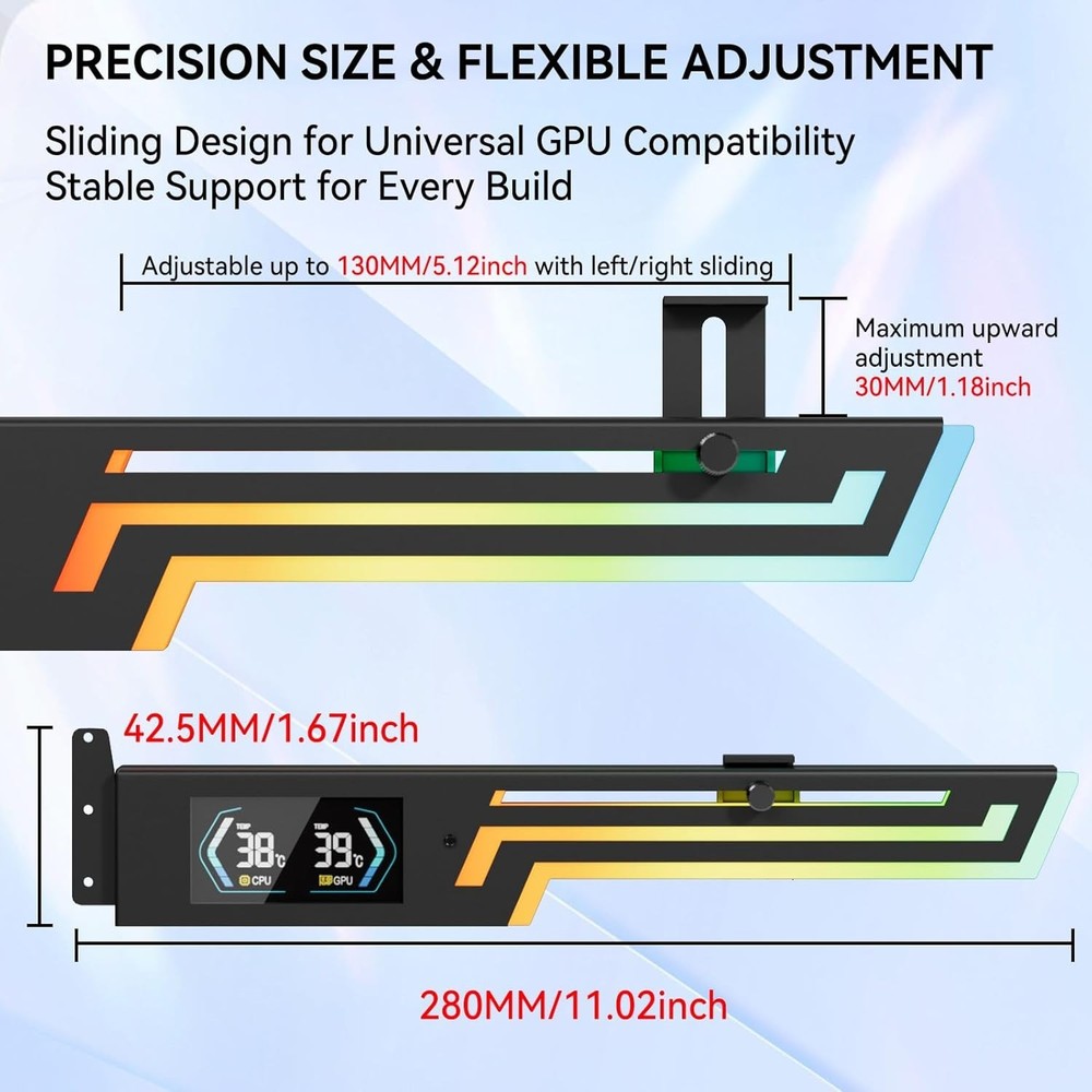 ARGB GPU Support Bracket with CPU & GPU Temp Display, Universal Graphics Card Su