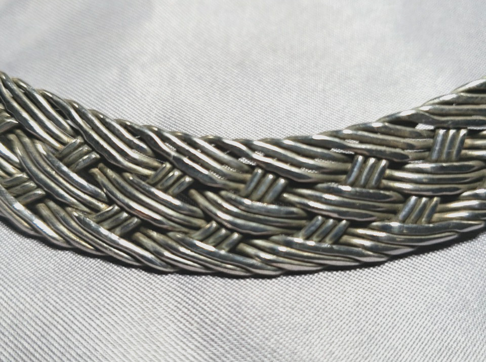 Mexico Sterling .925 SOLID Basket Weave Collar Choker Signed JTE
