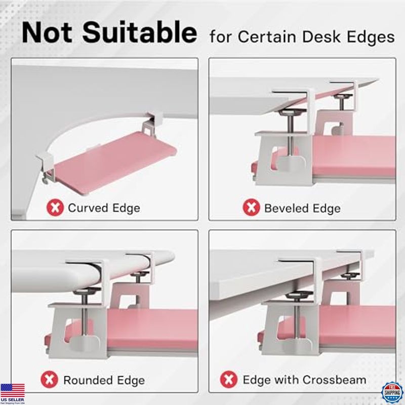 Under Desk Keyboard Tray Pull-Out Mouse Platform Ergonomic Space-Saving Pink