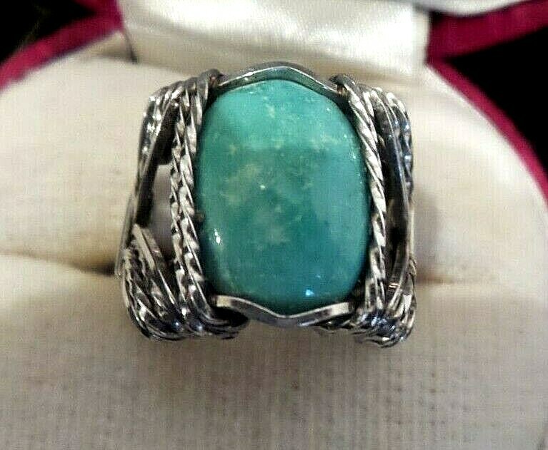 STERLING SILVER WIRE TURQUOISE RING SIZE 5 1/2