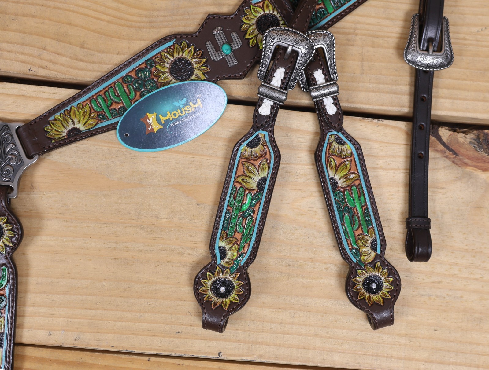 Western Leather Headstall and Breast Collar Tack Set