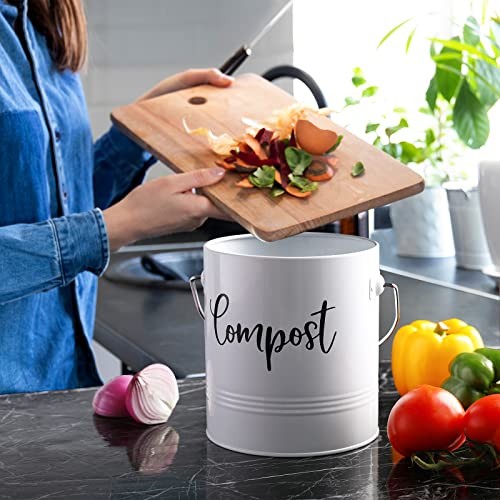 Compost Bin Kitchen, 1.3 Gallon Farmhouse Kitchen Compost Bin White