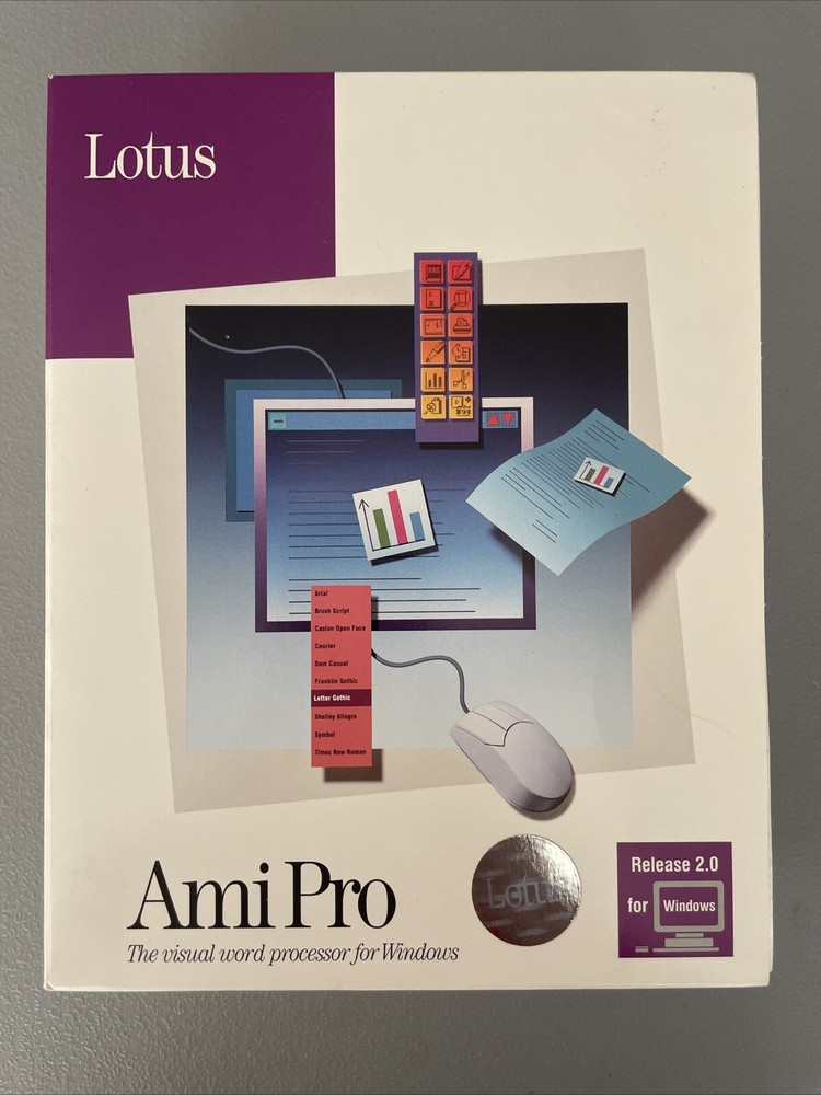 NOS Lotus Ami Pro Version 2.0 Amipro Word Processor / Vintage PC Windows 1991
