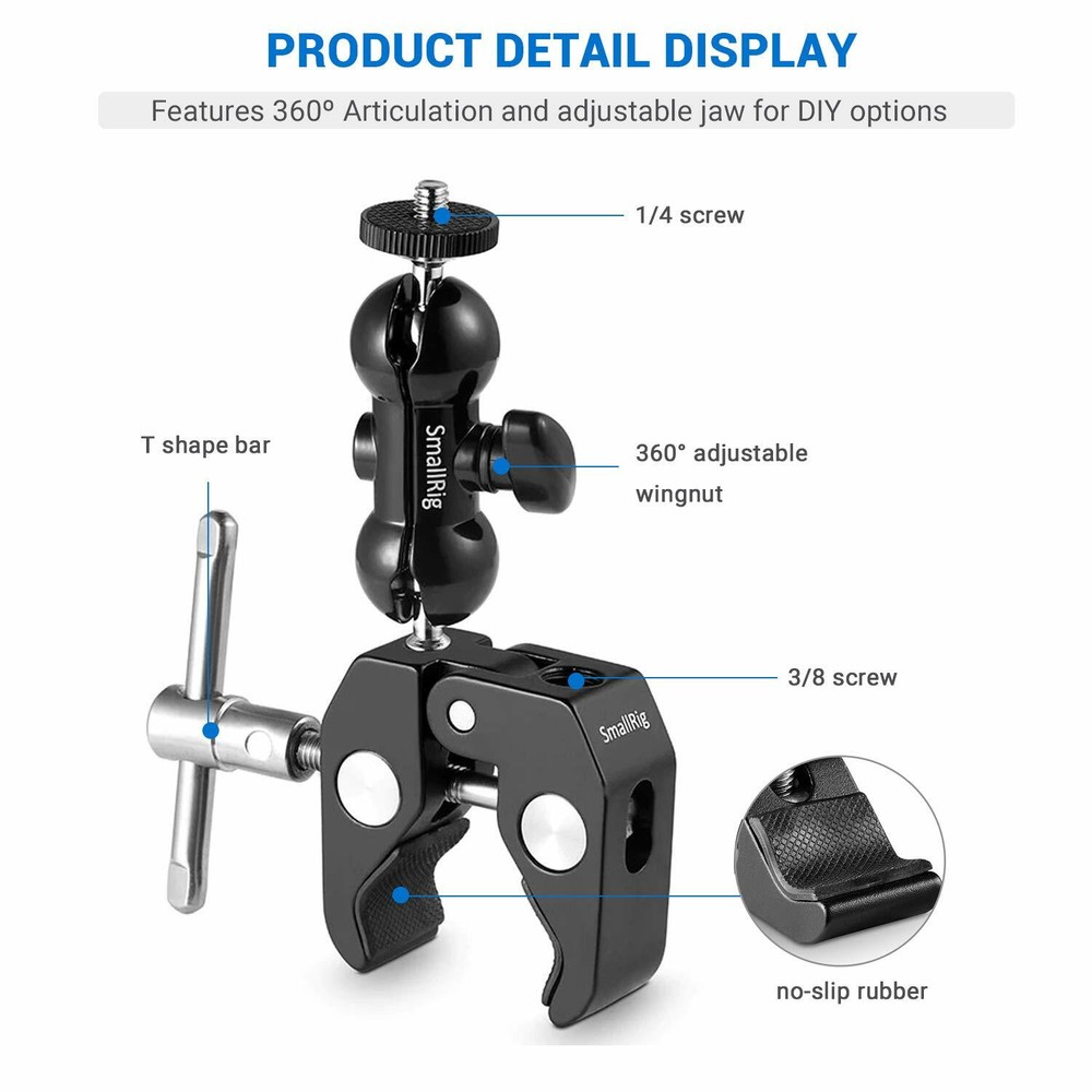 SMALLRIG Cool Ballhead Arm Super Clamp Mount Multi-Function Ball Adapter 1138