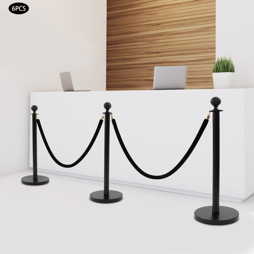 6Pcs Black Stanchion Posts Crowd Queue Pole Ropes Control Barrier Stanchion