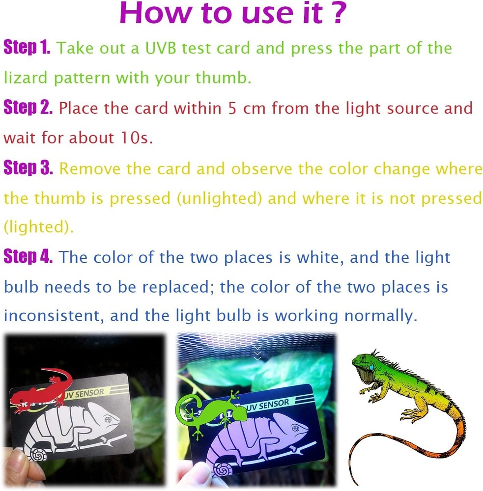 5Pack Quick UVB Test Sensor Cards, Reusable Reptile Tester Heating Purple
