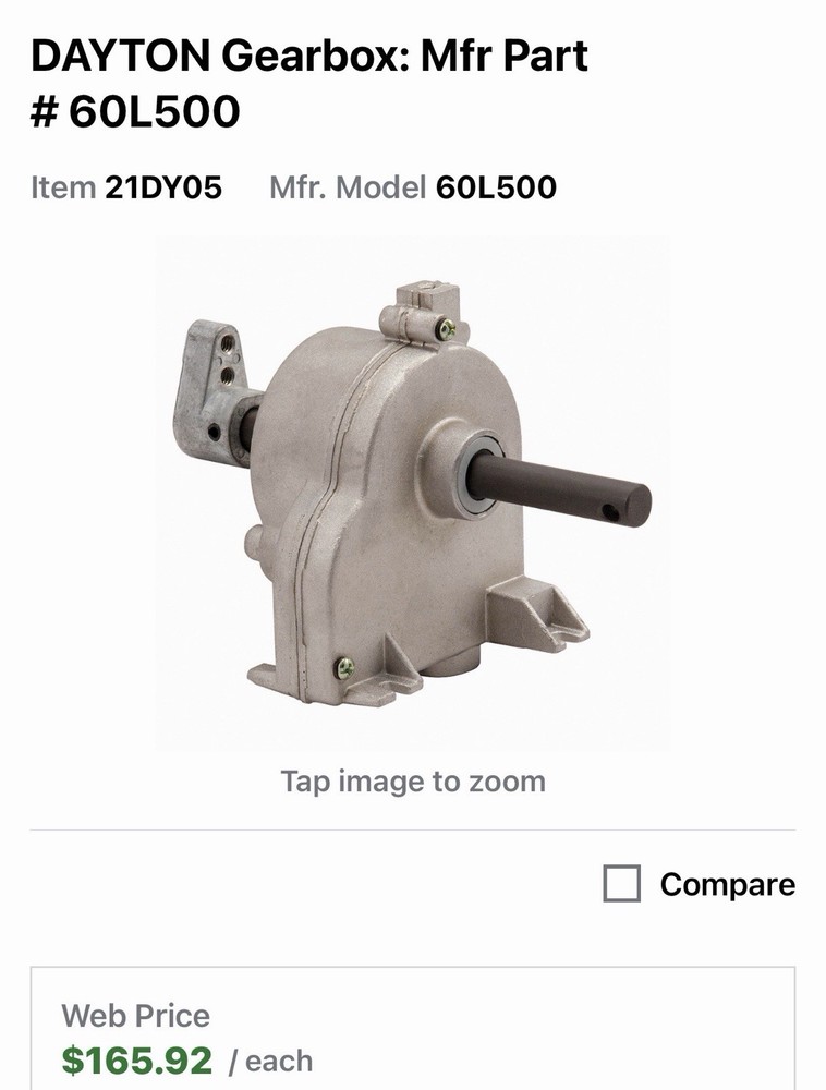 Dayton 60L500 Replacement Gearbox