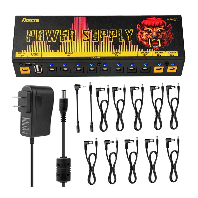 AZOR Guitar Effect Pedal Power Supply 18V 1A Input Overcurrent Protection AP-01
