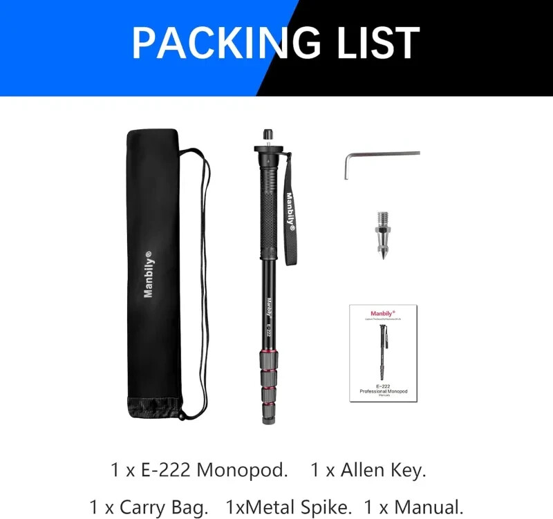US Manbily Camera Monopod, E-222 (Red&Black）Camera Monopod Portable Monopod