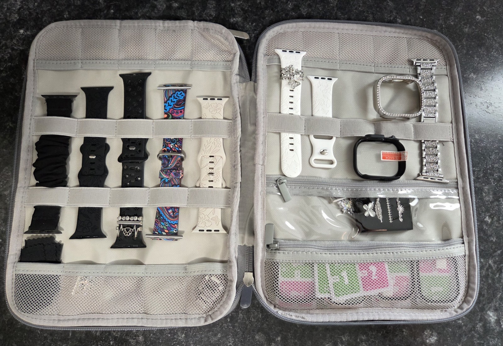 Travel Organizer Storage Case for (included) Smartwatch bands and accessories.
