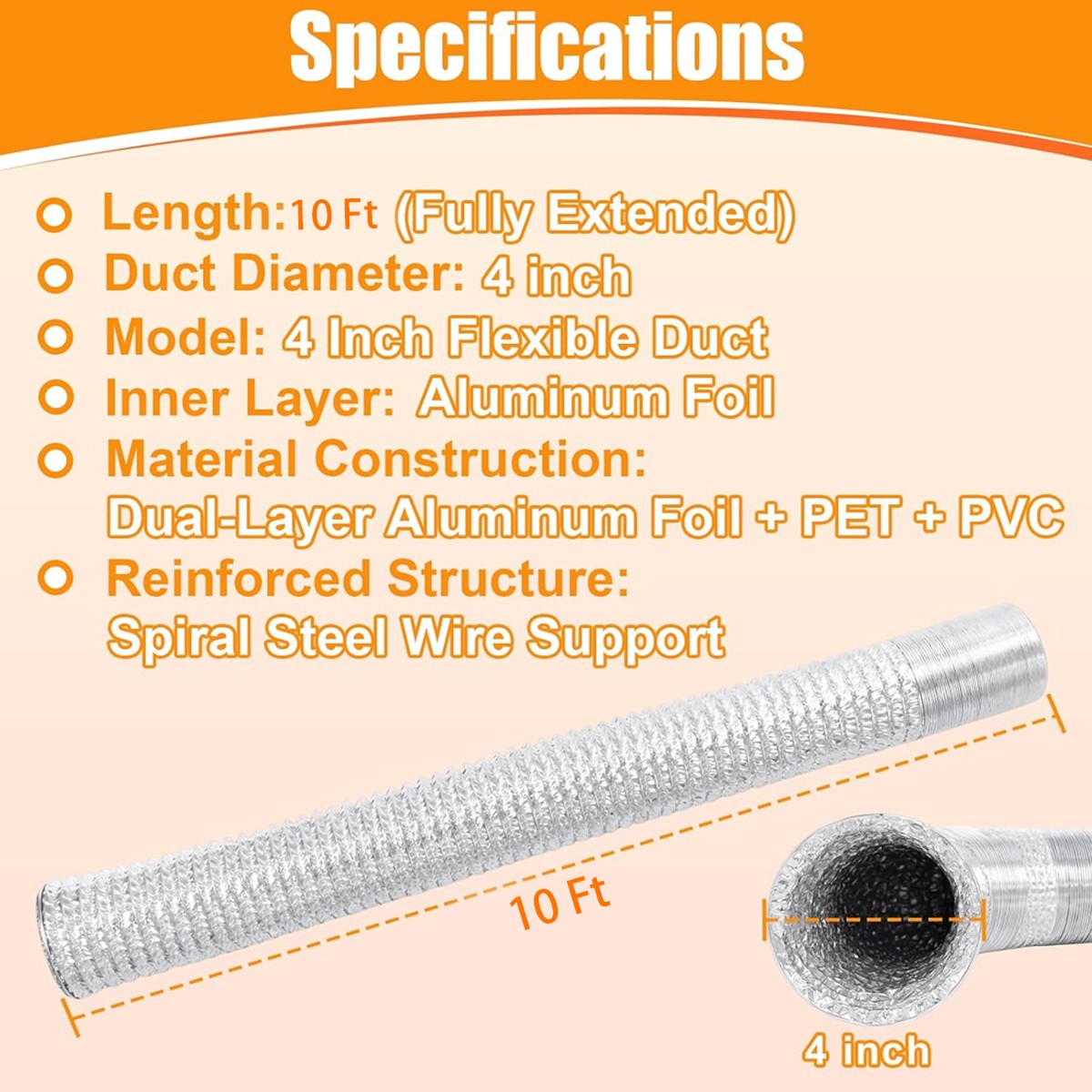 4in 10FT Dryer Vent Hose Flexible Air Ducting for Clothes Dryer Grow Exhaust Fan