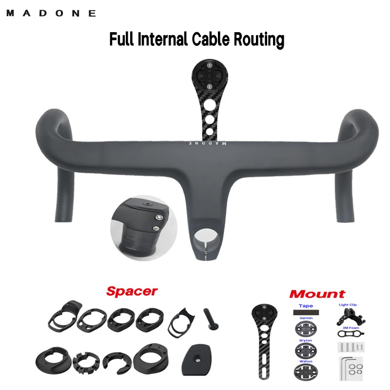 Carbon Road Bicycle Integrated Handlebar Stem Internal Cable Routing 28.6mm Fork