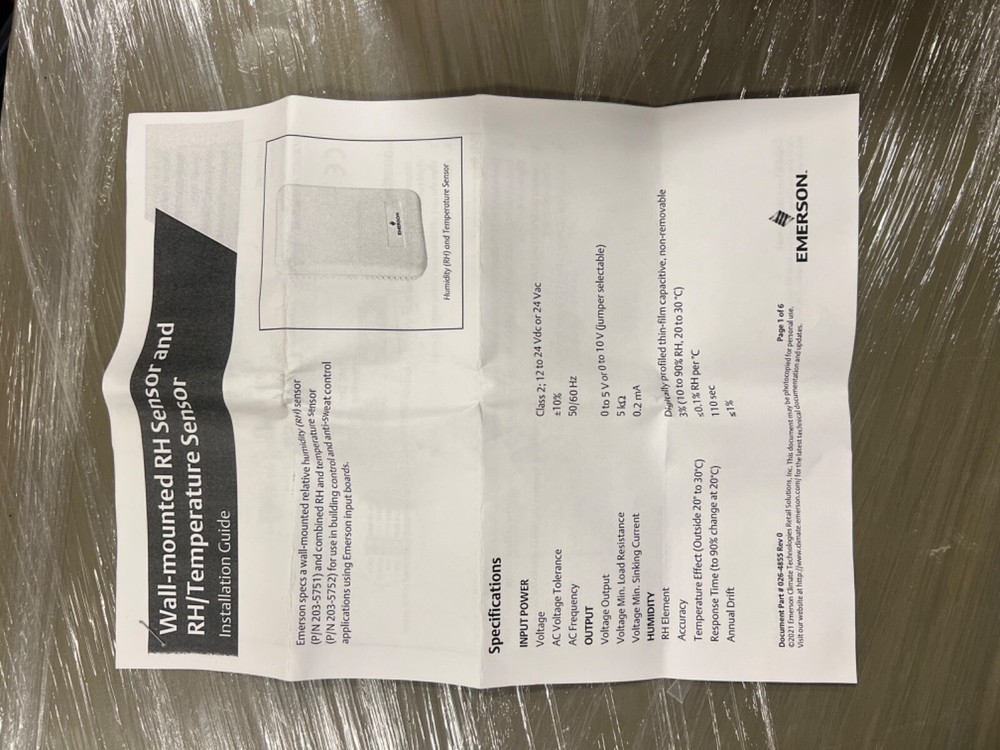 Emerson CPC 203-5751 Wall Mount Humidity Sensor