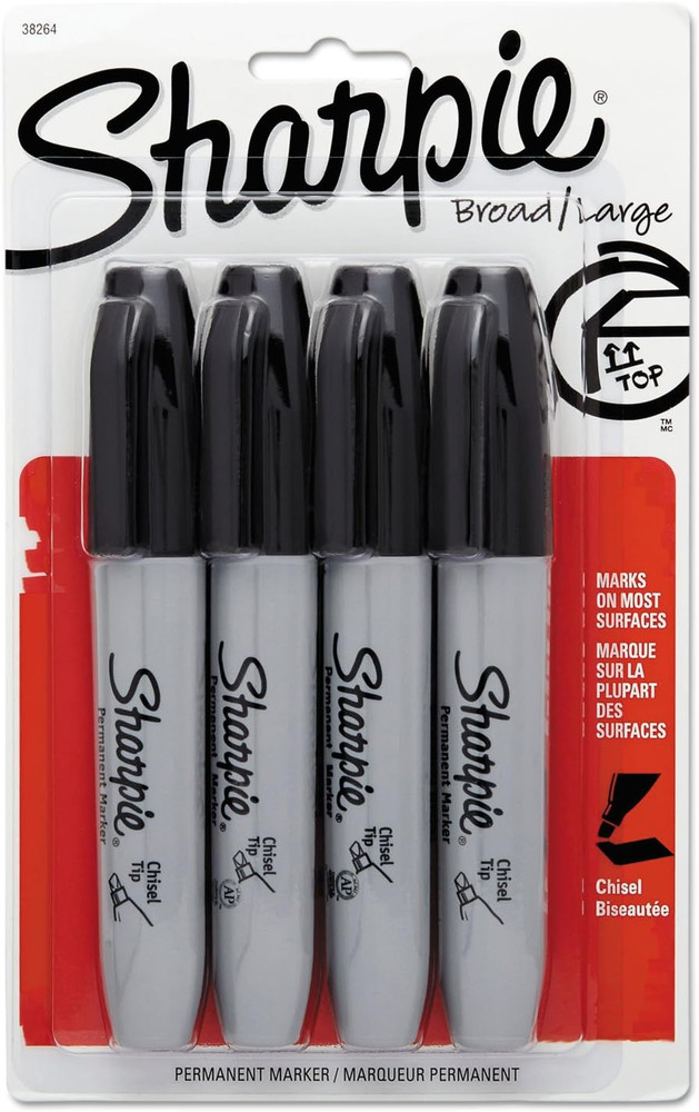 Permanent Markers Chisel Tip Black 4 Count