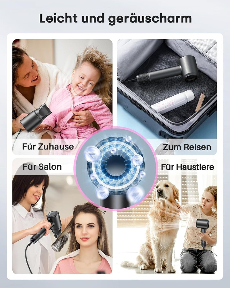 Hair Dryer with Diffuser, 500 Million Negative Ionic Blow Dryer for Fast Drying,