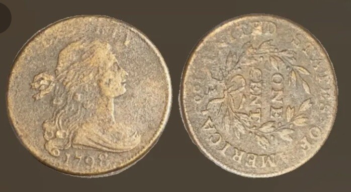 1798 US 1c Draped Bust Cent w Casing