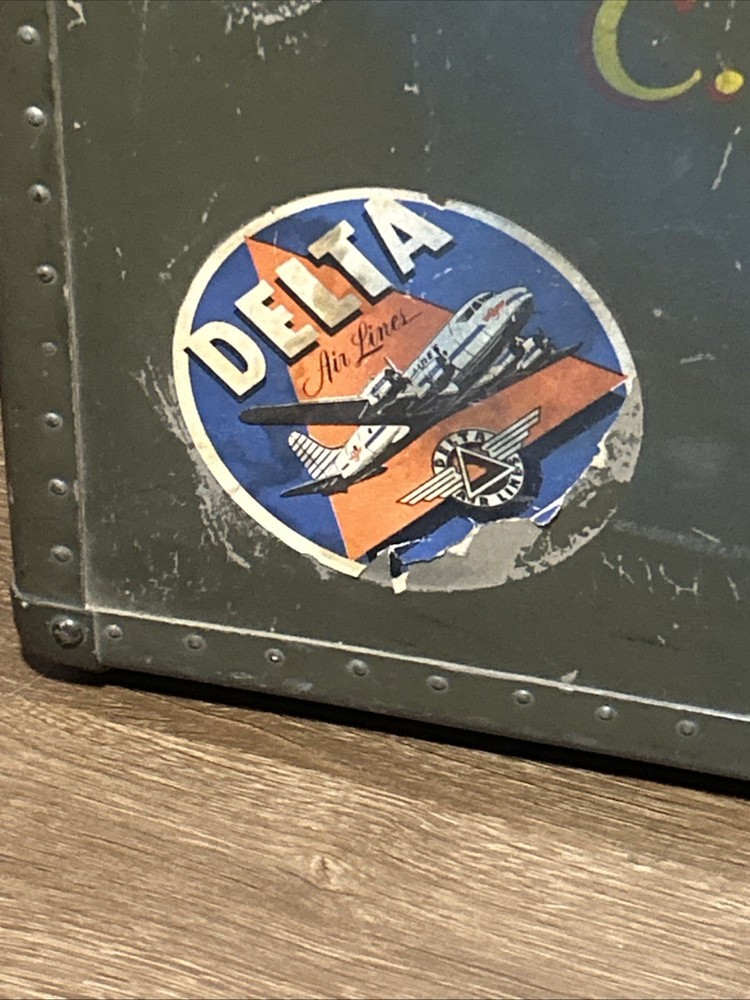 WW2 Avaiators Military Suitcase Markings Named Navy Delta UGA Eastern Deco Cool