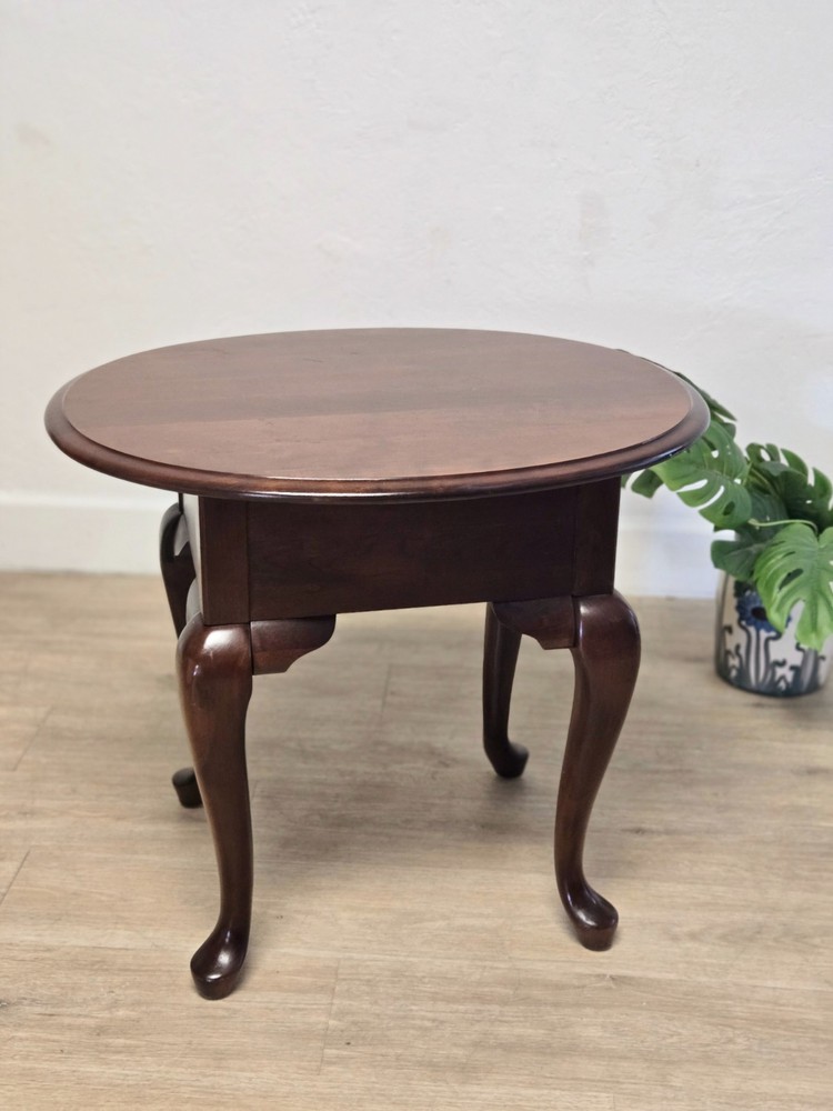 Broyhill Cherry Oval End Table-Queen Anne Single Drawer Oval Solid Wood