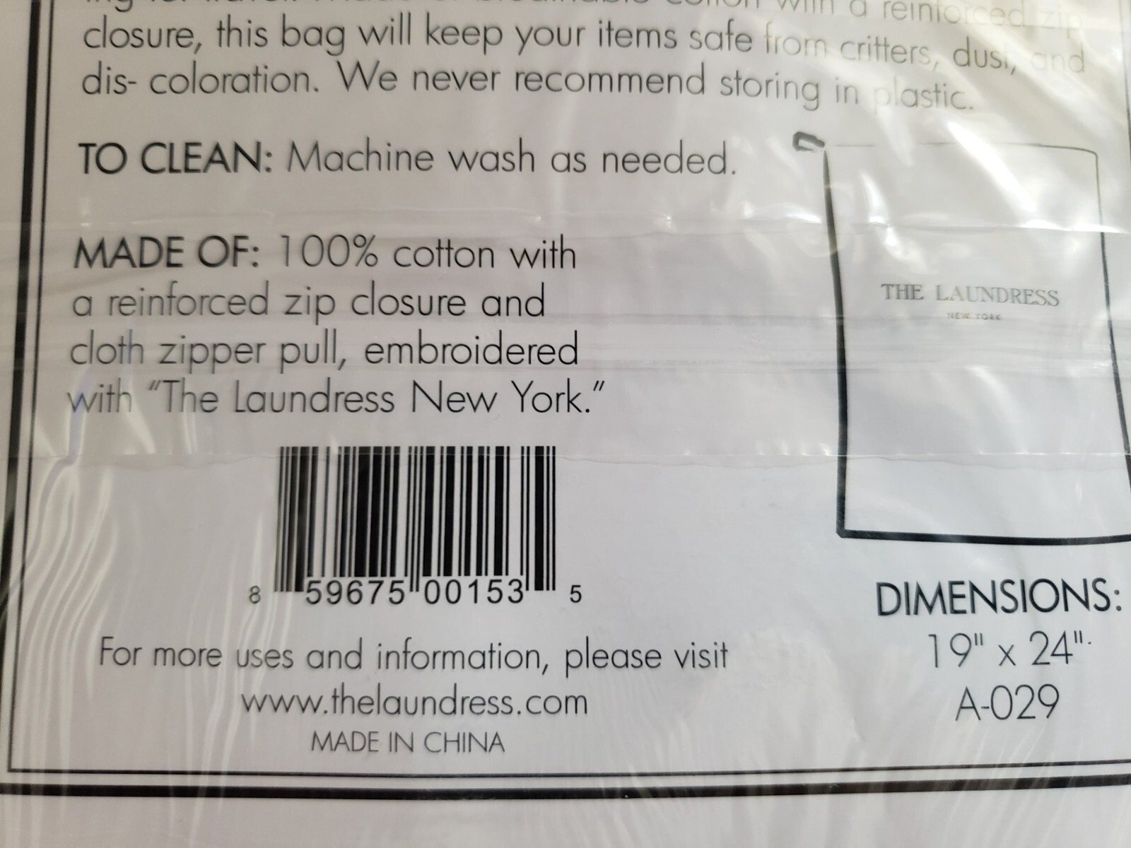 The Laundress - ALL PURPOSE STORAGE BAG - 1 pack - One Size Fits All - 19" x 24"