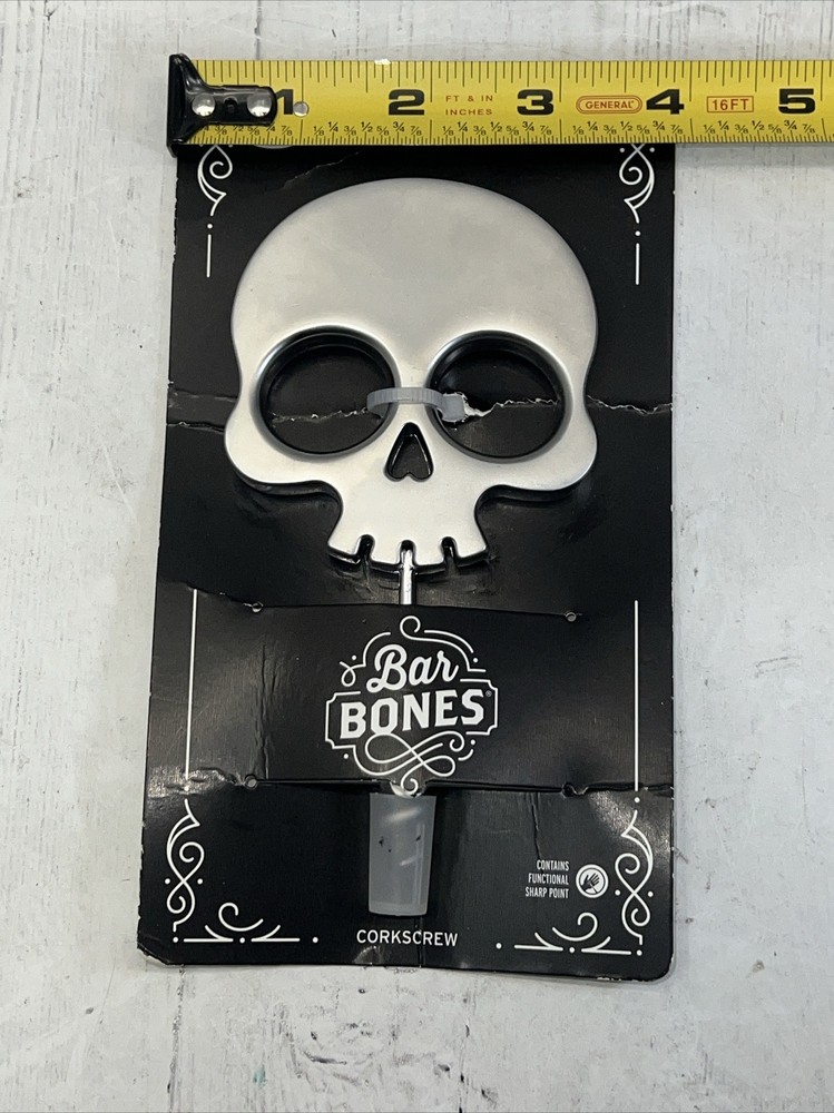 Bar Bones Fred Heavy Solid Metal Silver Skull Head Corkscrew New NIP