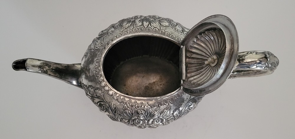 Antique Early Victorian Silver-Plate Repousse Teapot ~ Possibly Sheffield