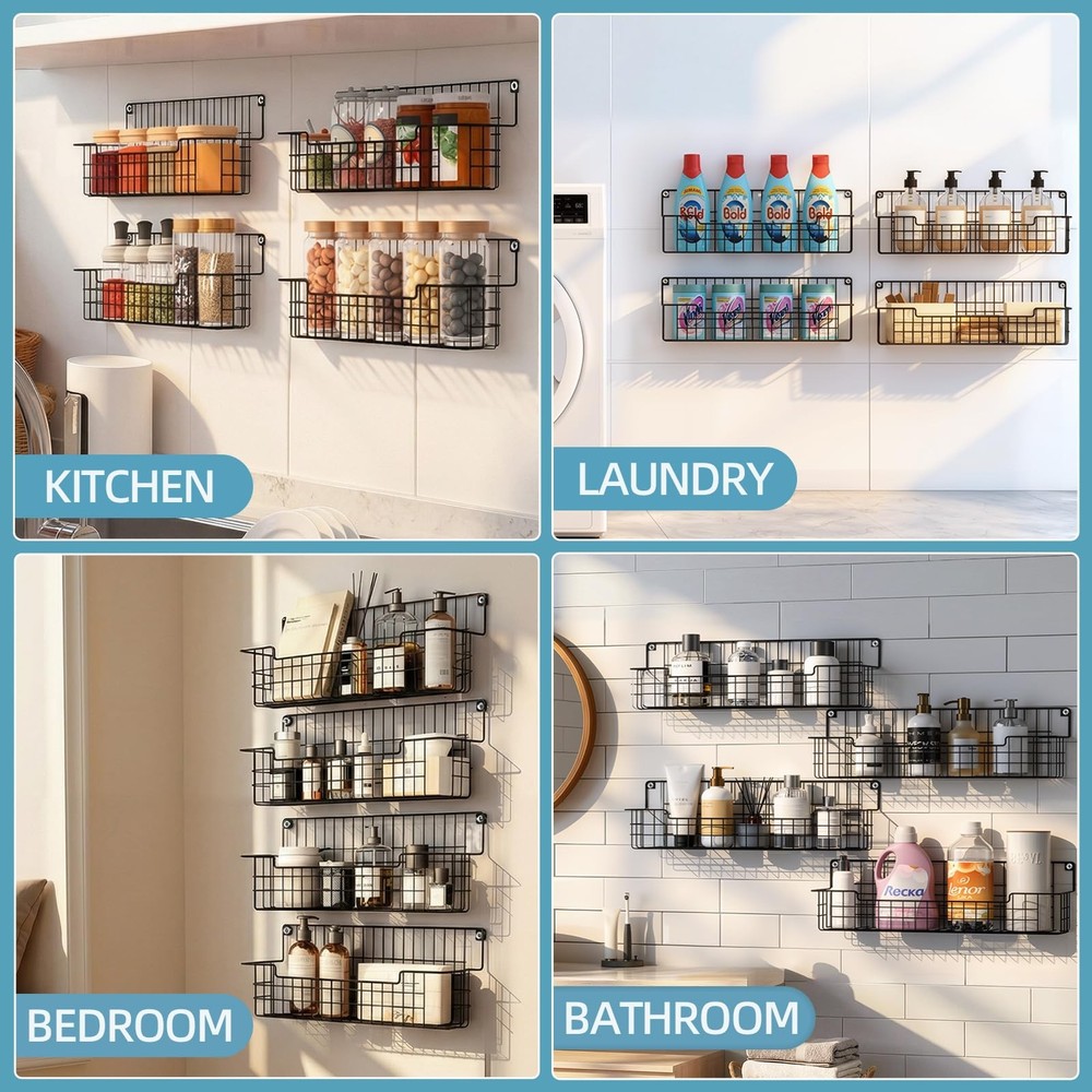 AURIKAR Spice Rack: Wall Mount Organizer Set - Maximize Space in Black, 4 Pack