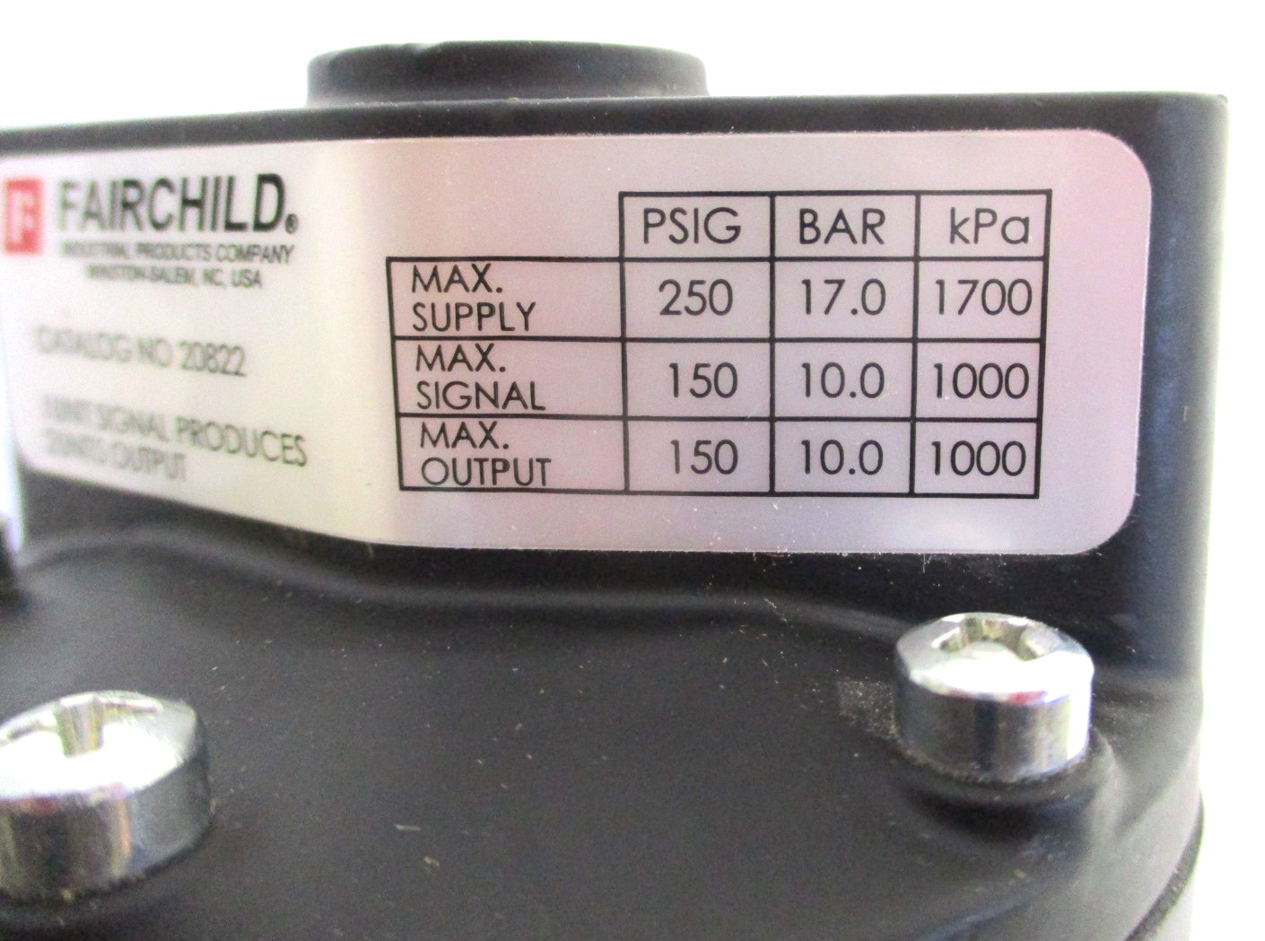 FAIRCHILD , 20822 , PNEUMATIC PRECISION VLOUME BOOSTER, 1/4" FNPT , SURPLUS