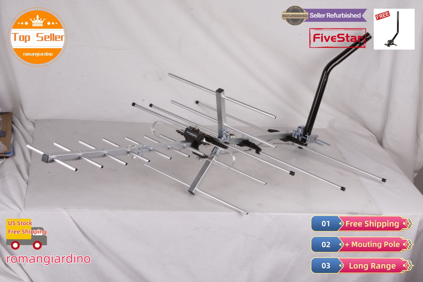 Yagi Outdoor TV Antenna 250 Mile for Strong, Weatherproof VHF UHF FM Pole