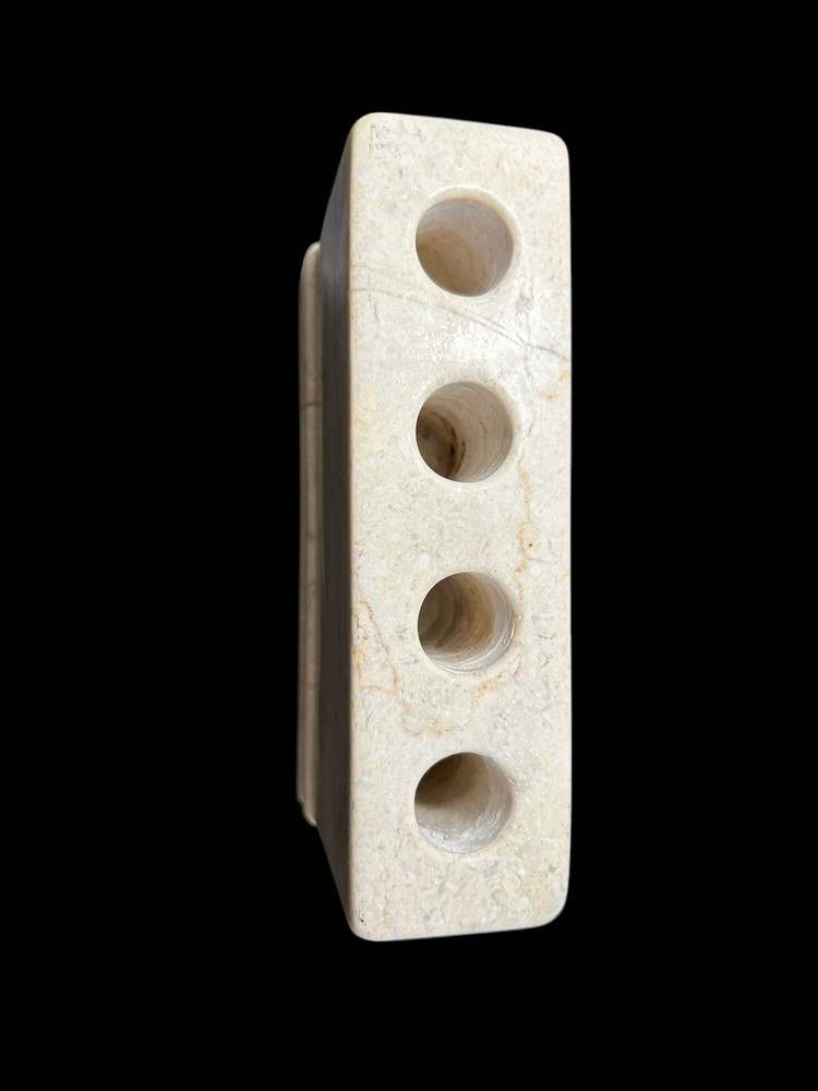 Frontgate Designer Solid Travertine Marble Toothbrush Holder & Lotion Dispenser