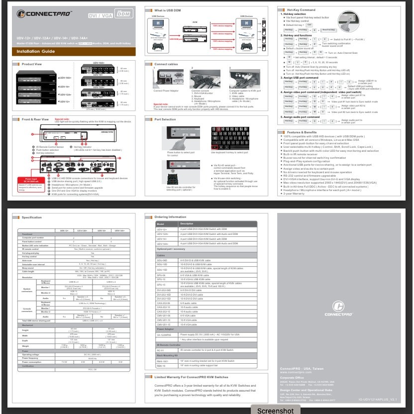 UDV-12A+ DVI-D/VGA KVM switch for Two Monitors and Two Computers
