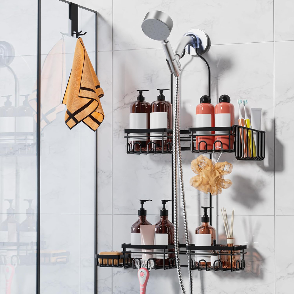 Shower Caddy Hanging with Door Hook - Split Design for Handheld Showerheads, Rus